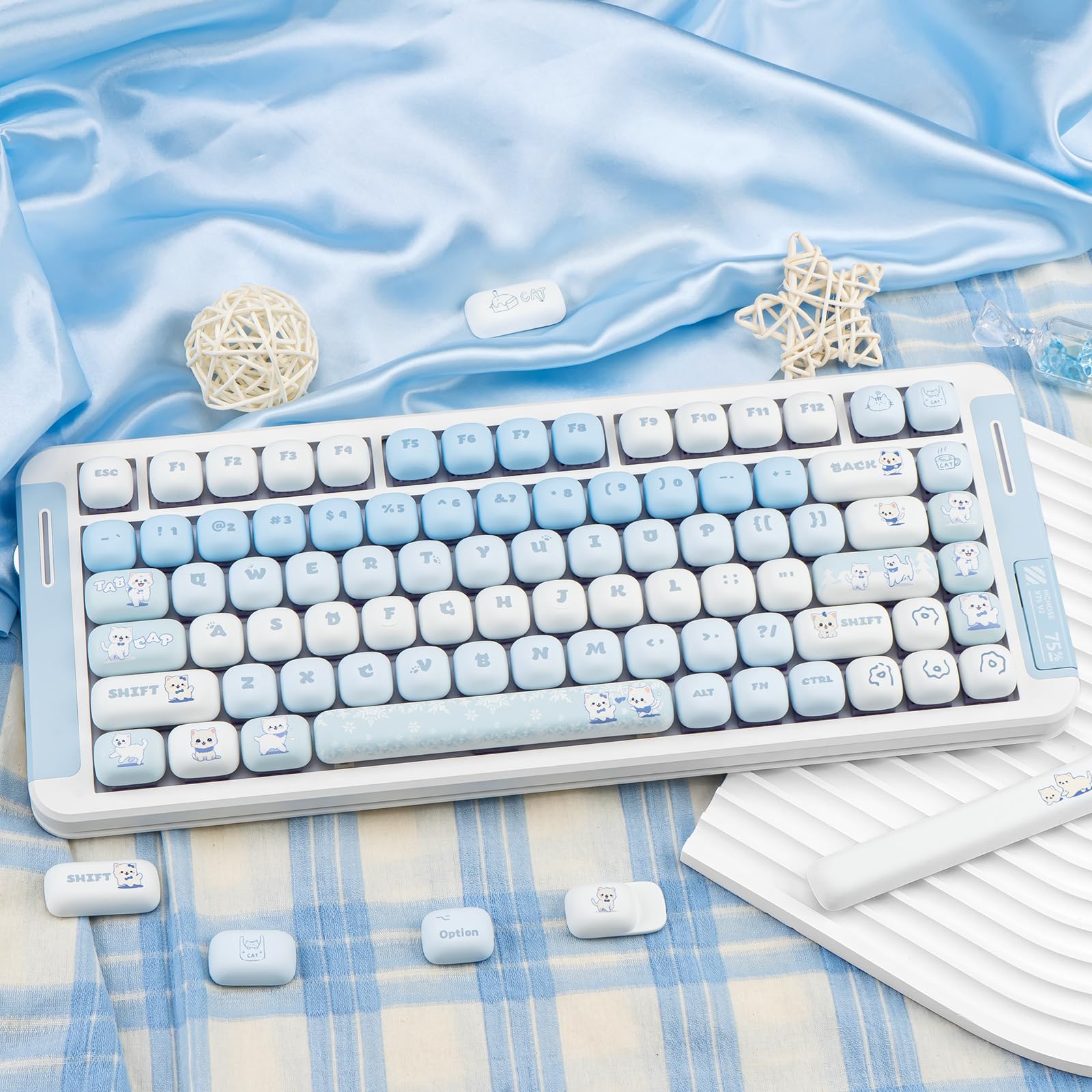 Amazon | TIMSEKER キュートなPBTキーキャップセット、ラウンドMOG